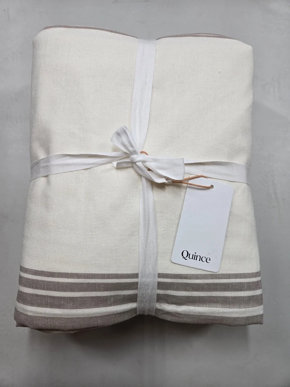 NWT QUINCE Set 2 48x84 Coastal Stripe Linen Cotton Curtains Ivory/Natural 9227